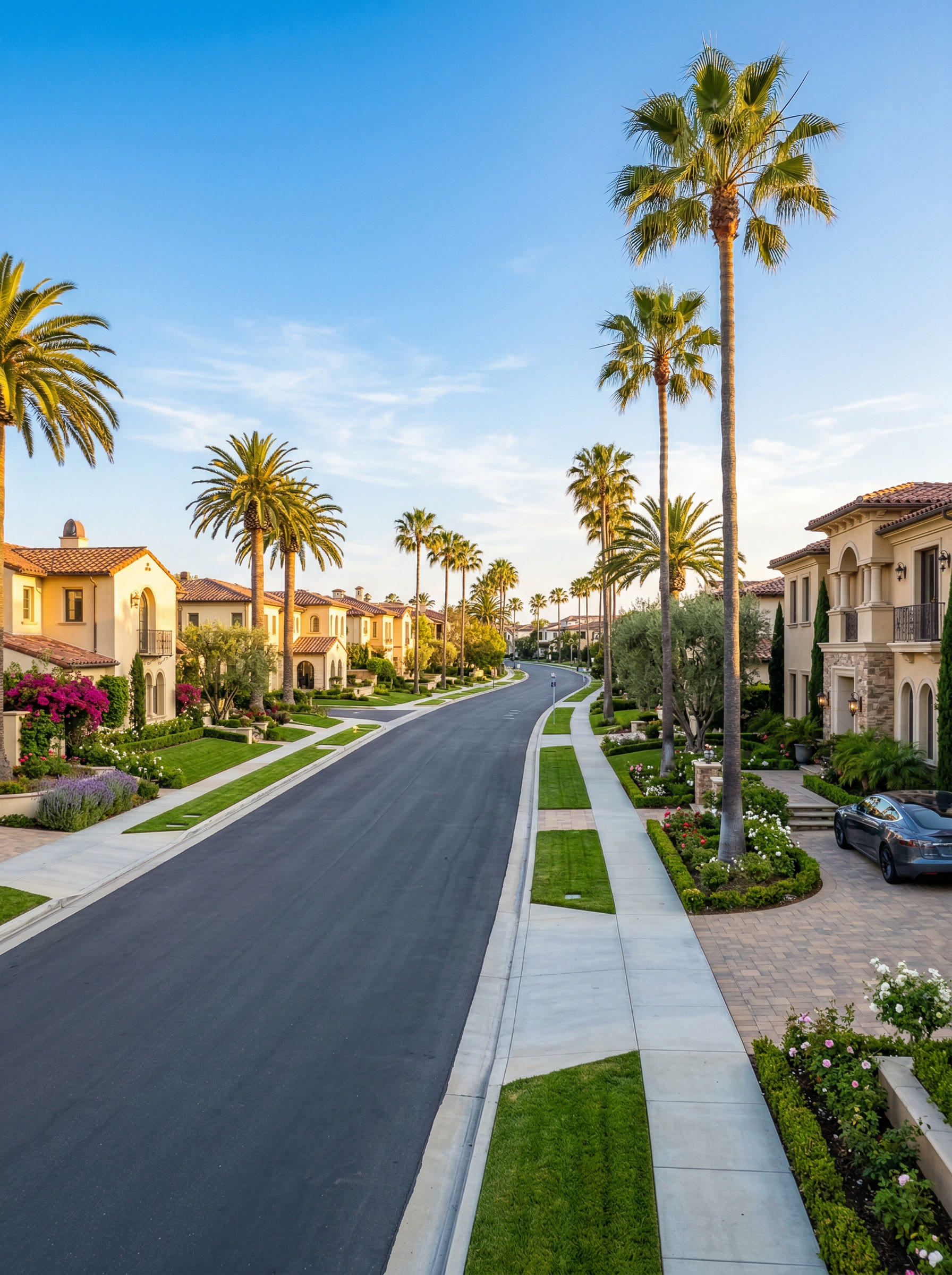 Orange County palm-lined neighborhood